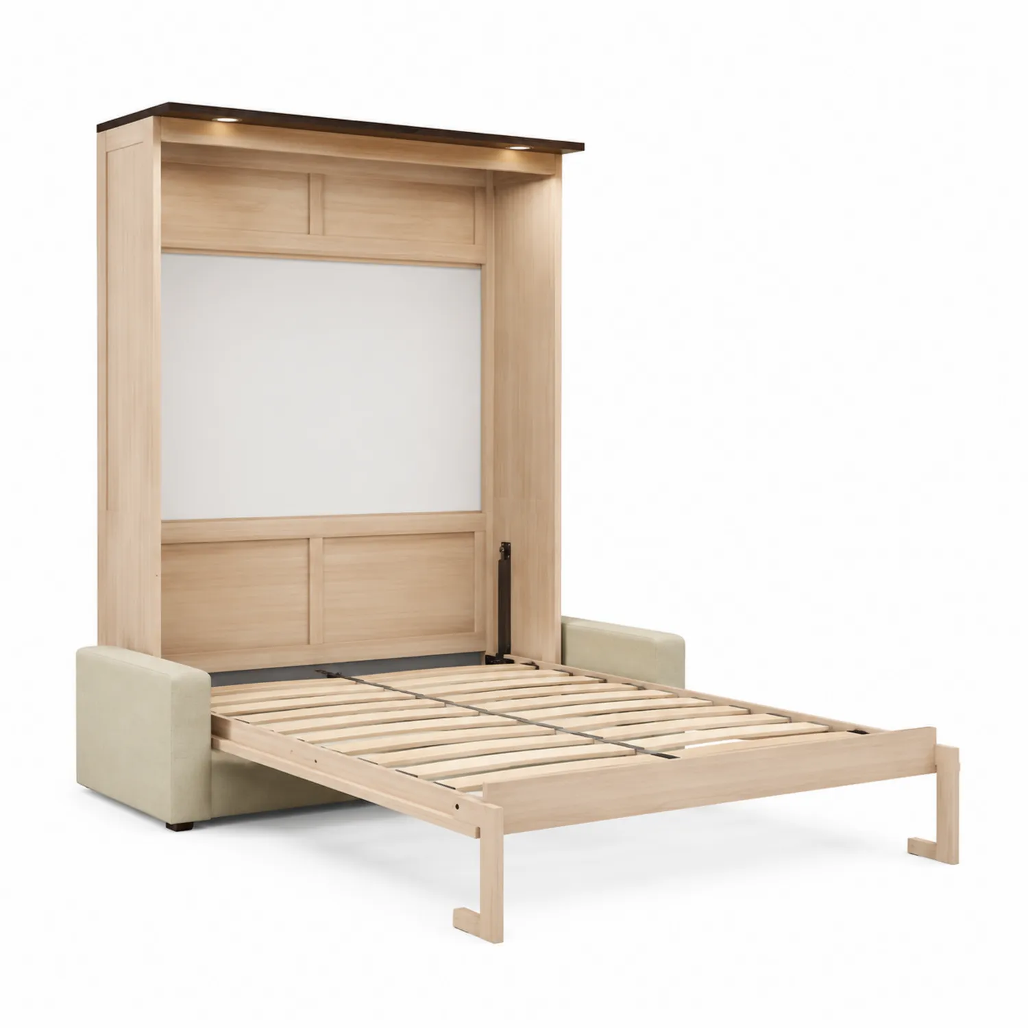 Cama abatible de madera con sofá integrado