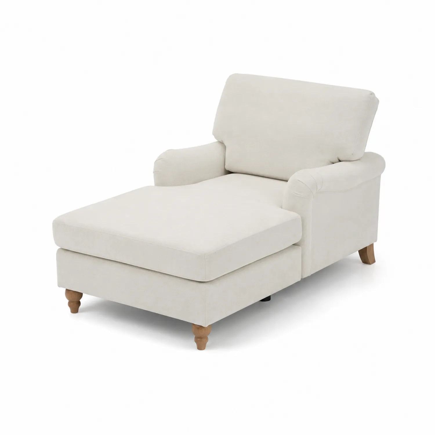 Sillón chaise longue de tela poliéster blanco crema con patas de madera