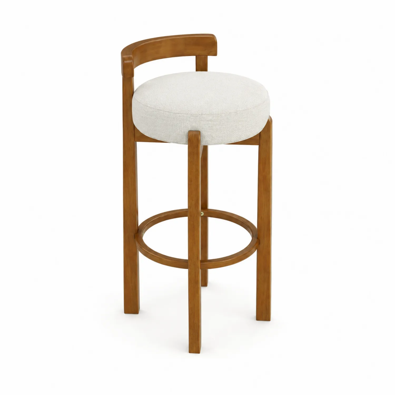 Taburete de bar con asiento de lino y estructura de madera maciza