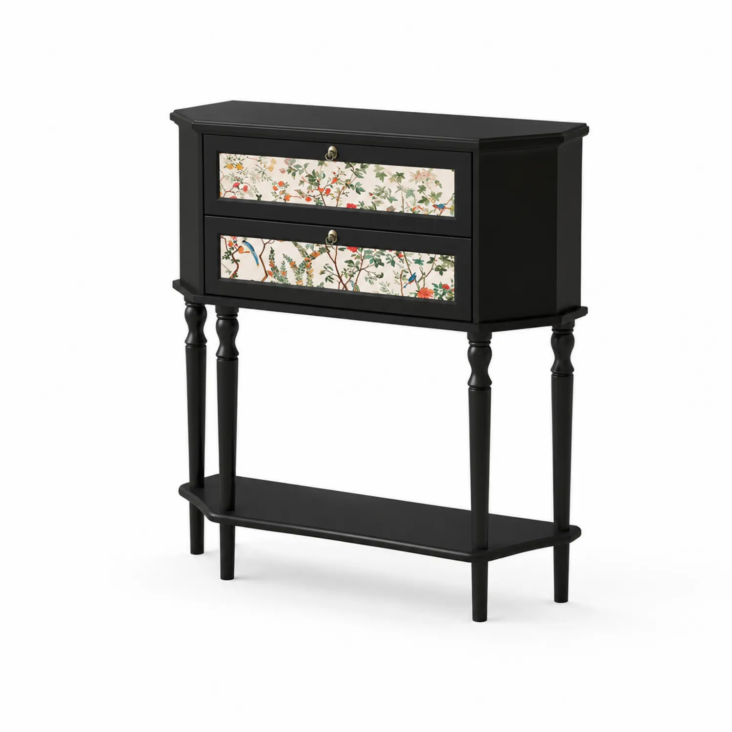 Consola de Madera Negra con Cajones Decorativos