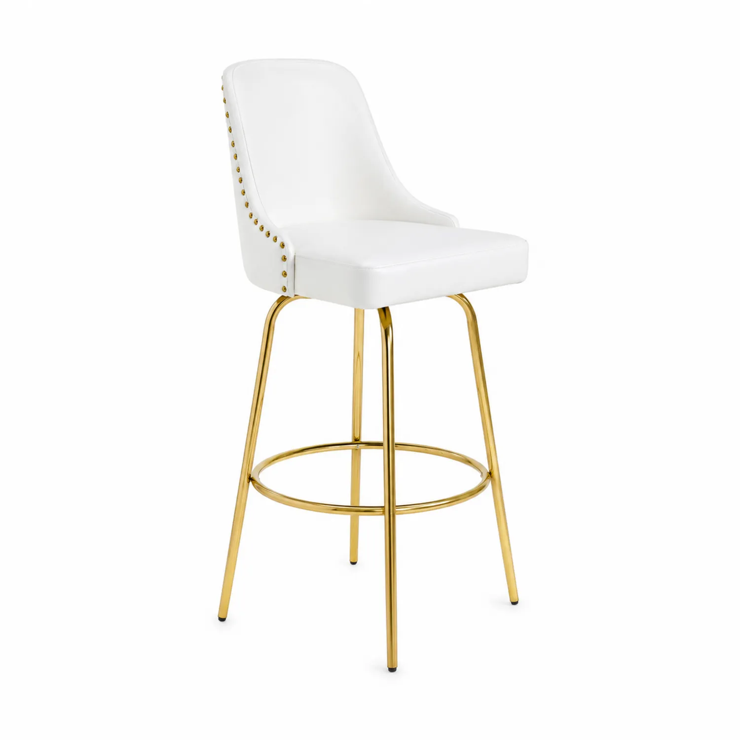 Taburete de Bar de Piel Sintética Blanca con Patas de Metal Dorado