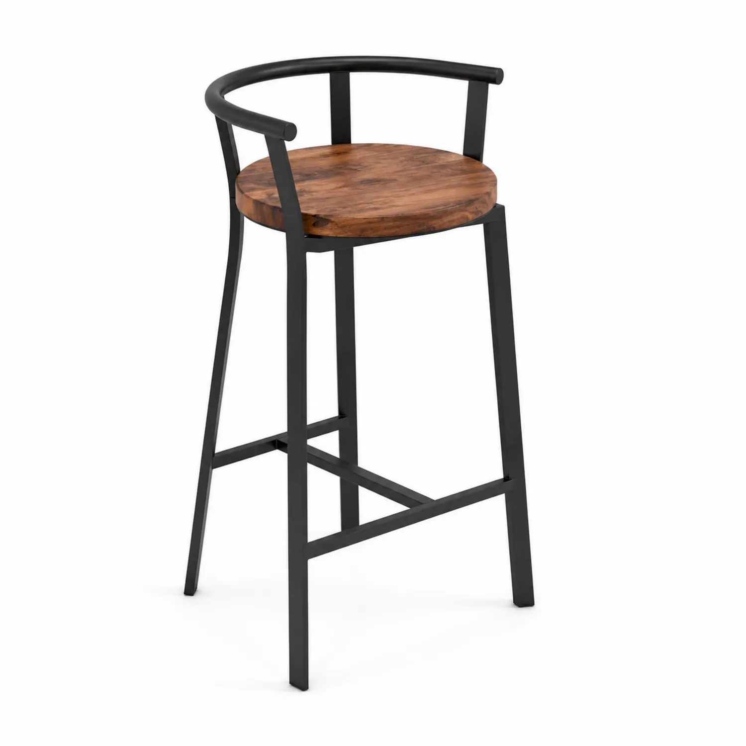 Taburete de bar de madera maciza con estructura de acero