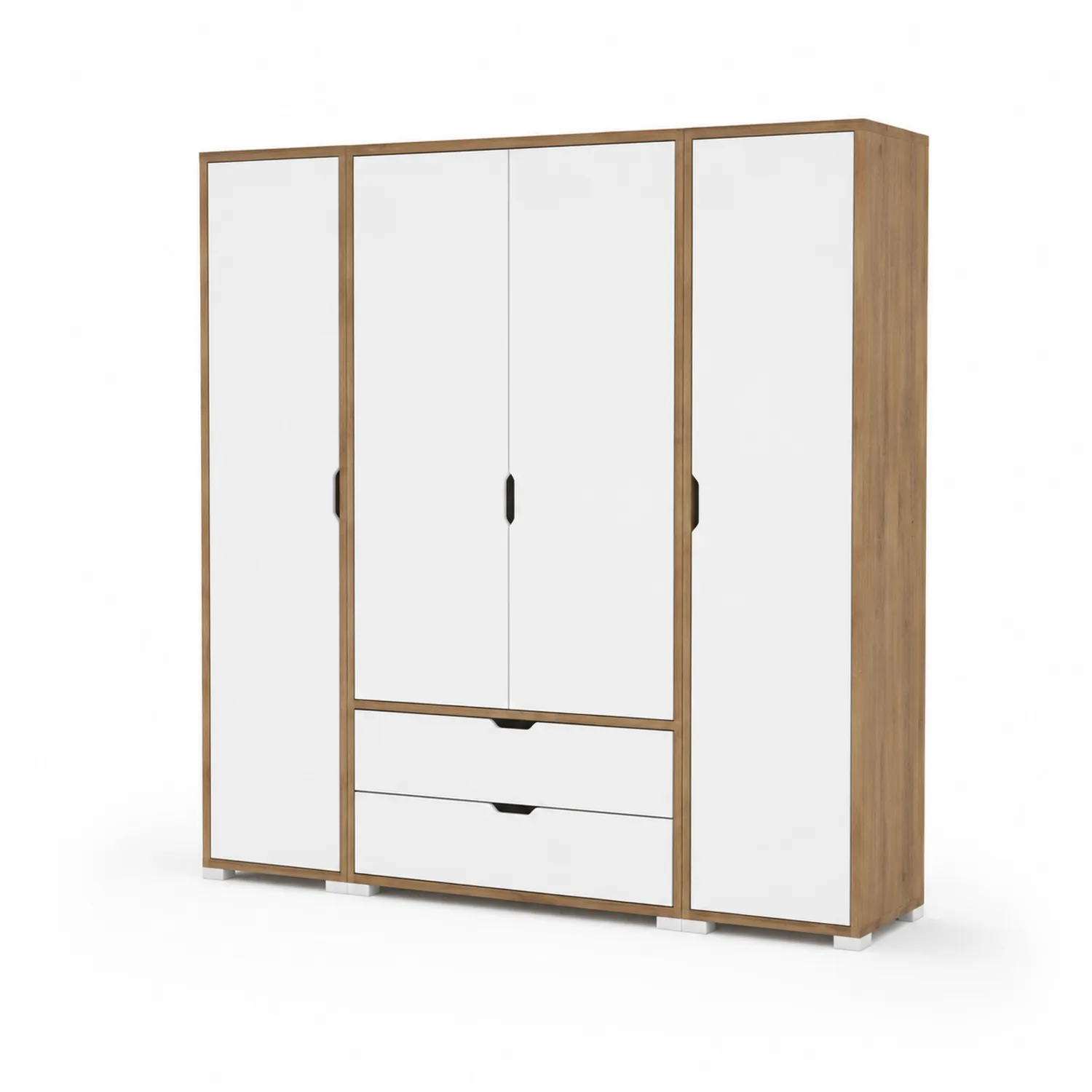 Armario de MDF Blanco y Efecto Madera 4 Puertas con Cajones 180x52x200 cm