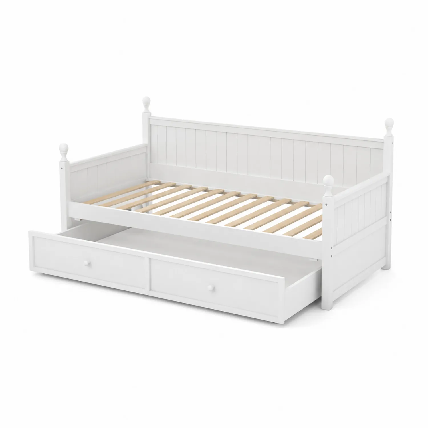 Diván cama de madera con cajones de pino 200x90 cm Blanco