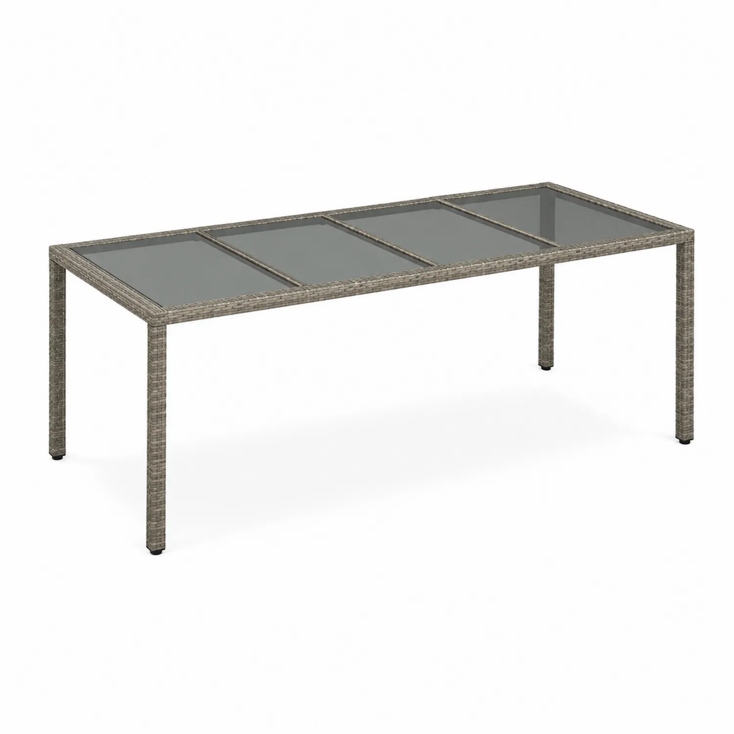 Mesa de Comedor Exterior de Mimbre Sintético y Vidrio Templado Gris