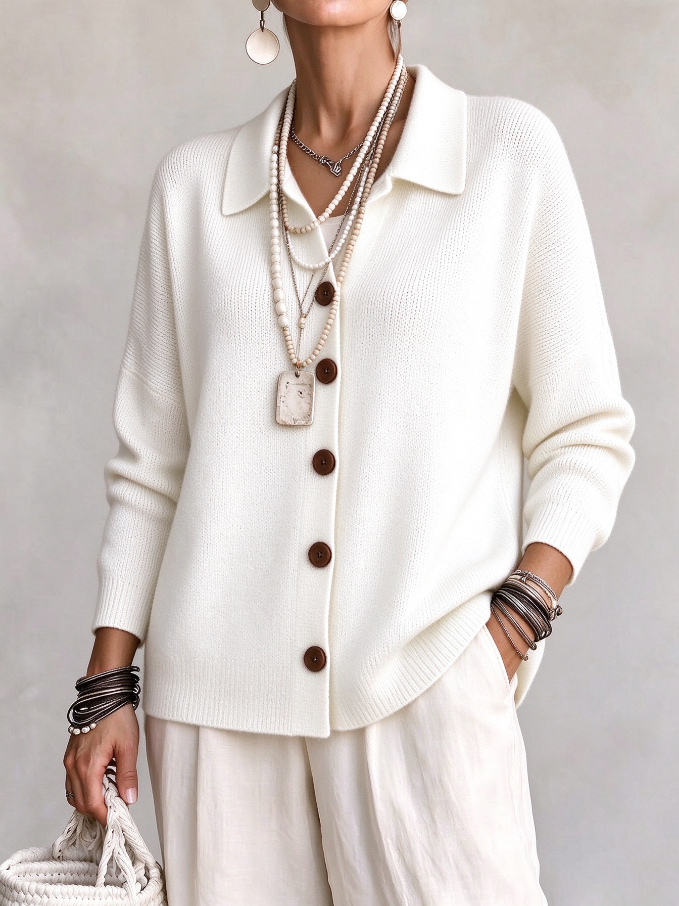 Women Casual Comfy Button Cardigan Cashmere Jacket