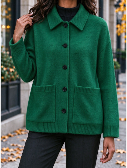 Women‘s Casual Comfy Lapel Pocket Button Cardigan Cashmere Jacket
