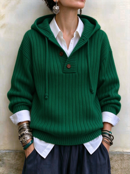 Women‘s Casual Comfy Button Hooded Cashmere Sweatshirt