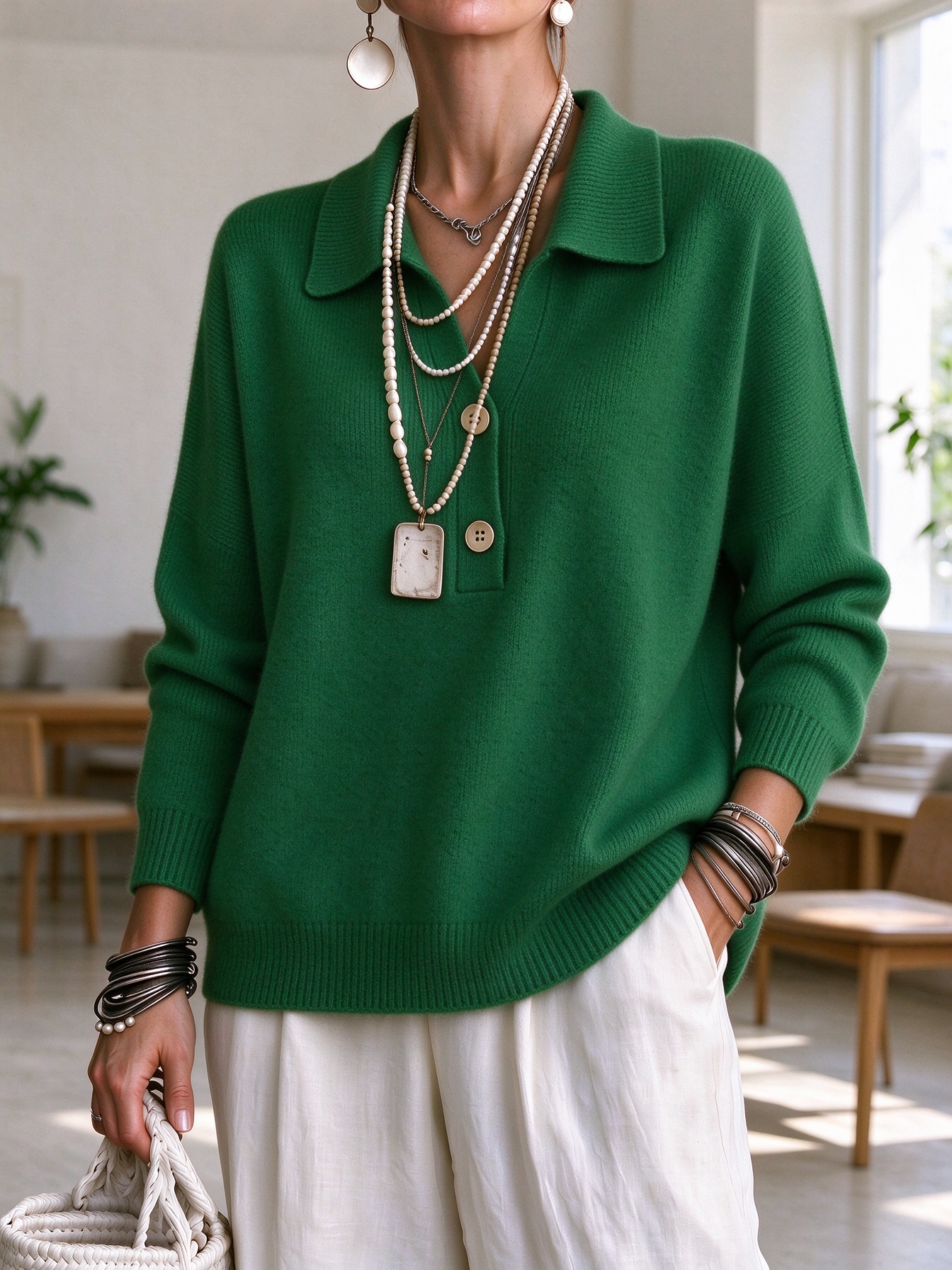 ⏰CLEARANCE💥 Women‘s Casual Comfy V-neck Button Cashmere Sweater Top