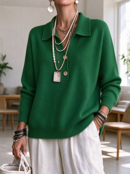 ⏰CLEARANCE💥 Women‘s Casual Comfy V-neck Button Cashmere Sweater Top