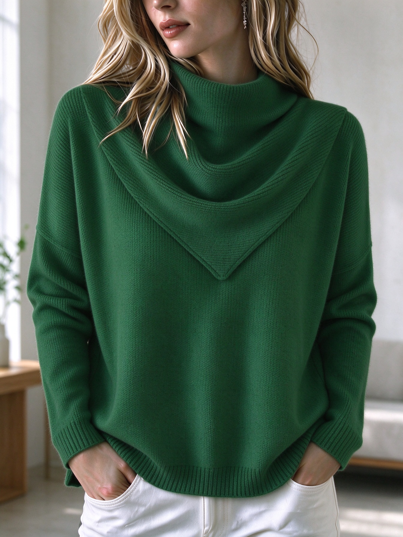 ⏰CLEARANCE💥 Women's Casual Solid Soft Triangle Neck Sweater Top