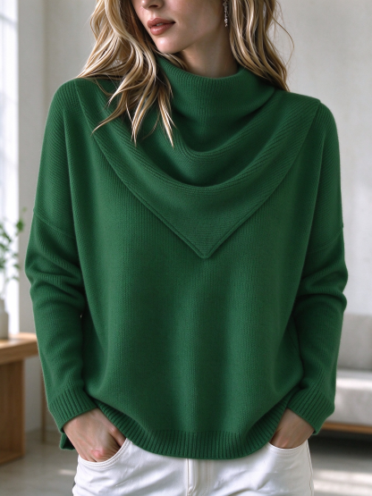 ⏰CLEARANCE💥 Women's Casual Solid Soft Triangle Neck Sweater Top