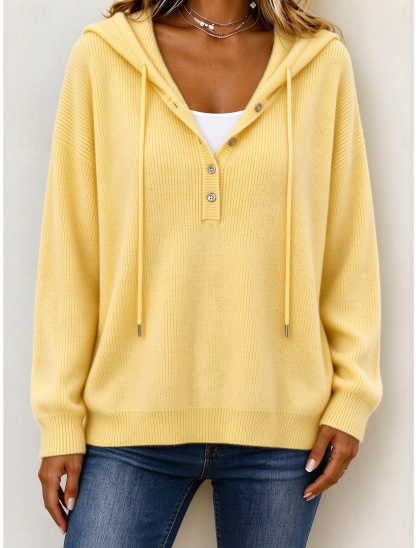 Women‘s Casual Loose Button Hooded Cashmere Sweatshirt