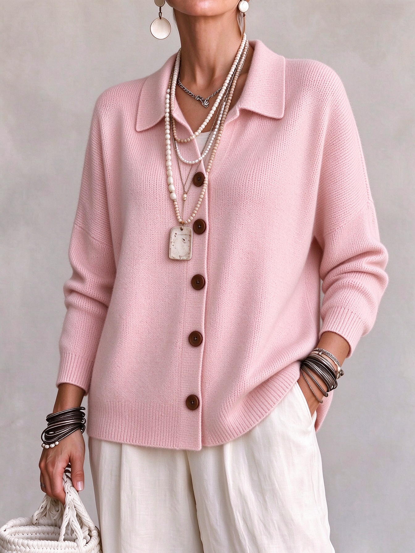 Women Casual Comfy Button Cardigan Cashmere Jacket