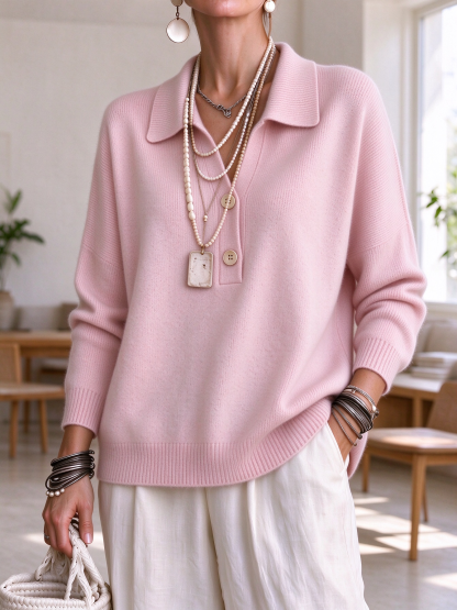 ⏰CLEARANCE💥 Women‘s Casual Comfy V-neck Button Cashmere Sweater Top