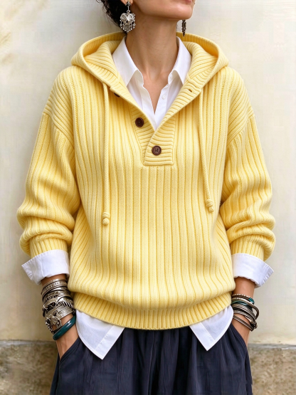 Women‘s Casual Comfy Button Hooded Cashmere Sweatshirt