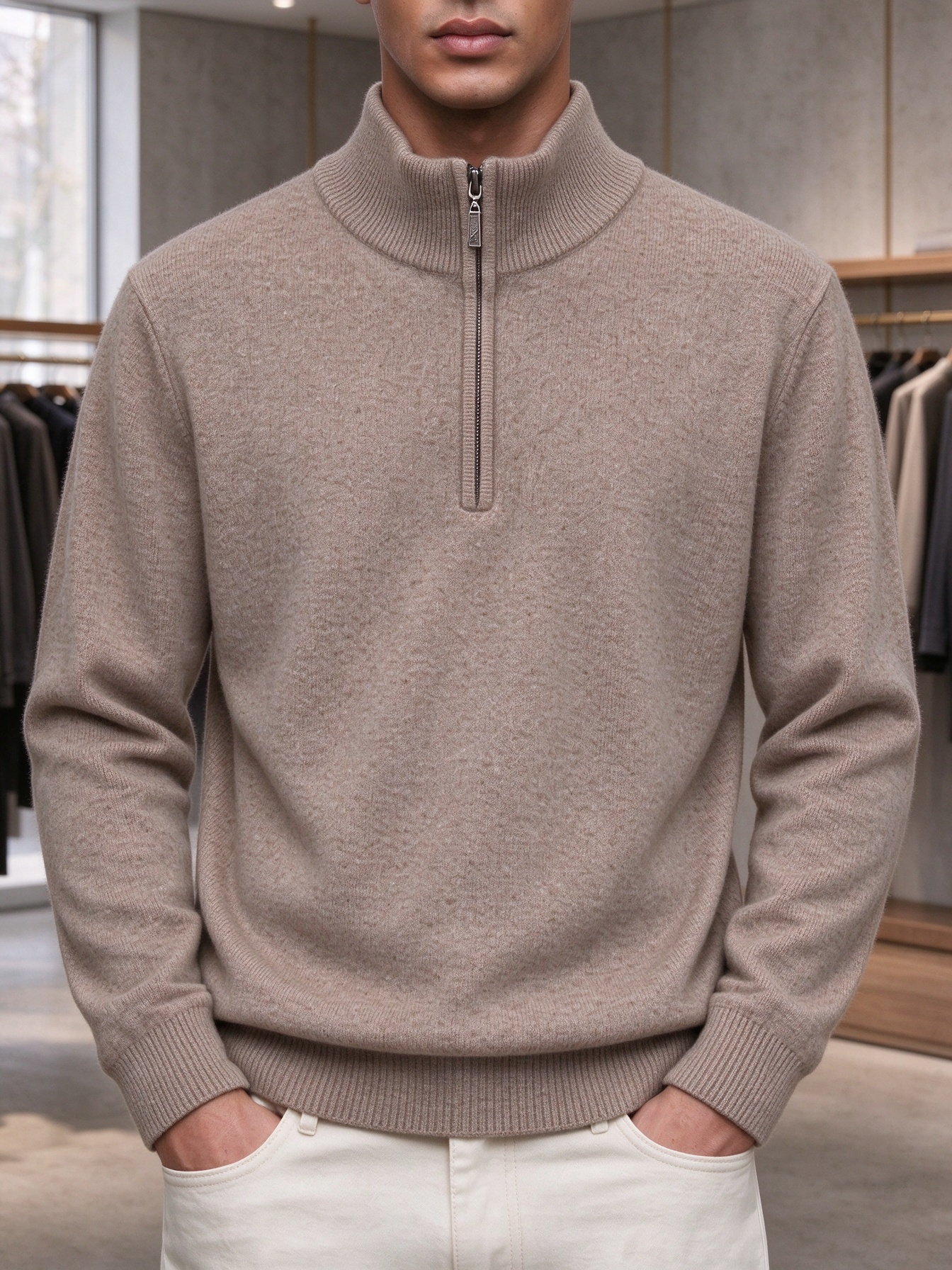 ⏰CLEARANCE💥 Men's Casual Comfortable Solid Zipper Cashmere Sweater Top
