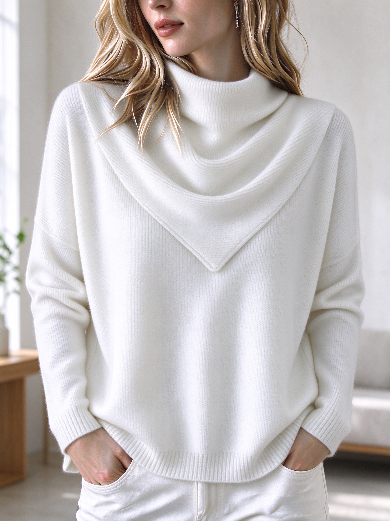 ⏰CLEARANCE💥 Women's Casual Solid Soft Triangle Neck Sweater Top