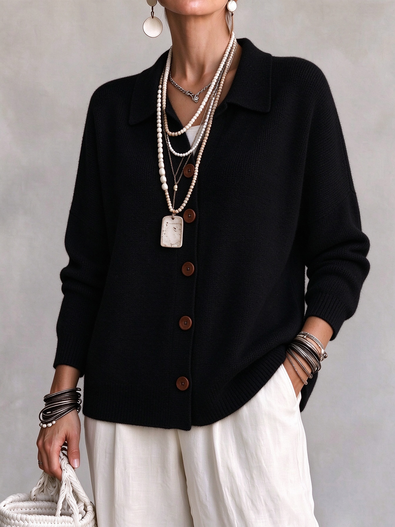 Women Casual Comfy Button Cardigan Cashmere Jacket
