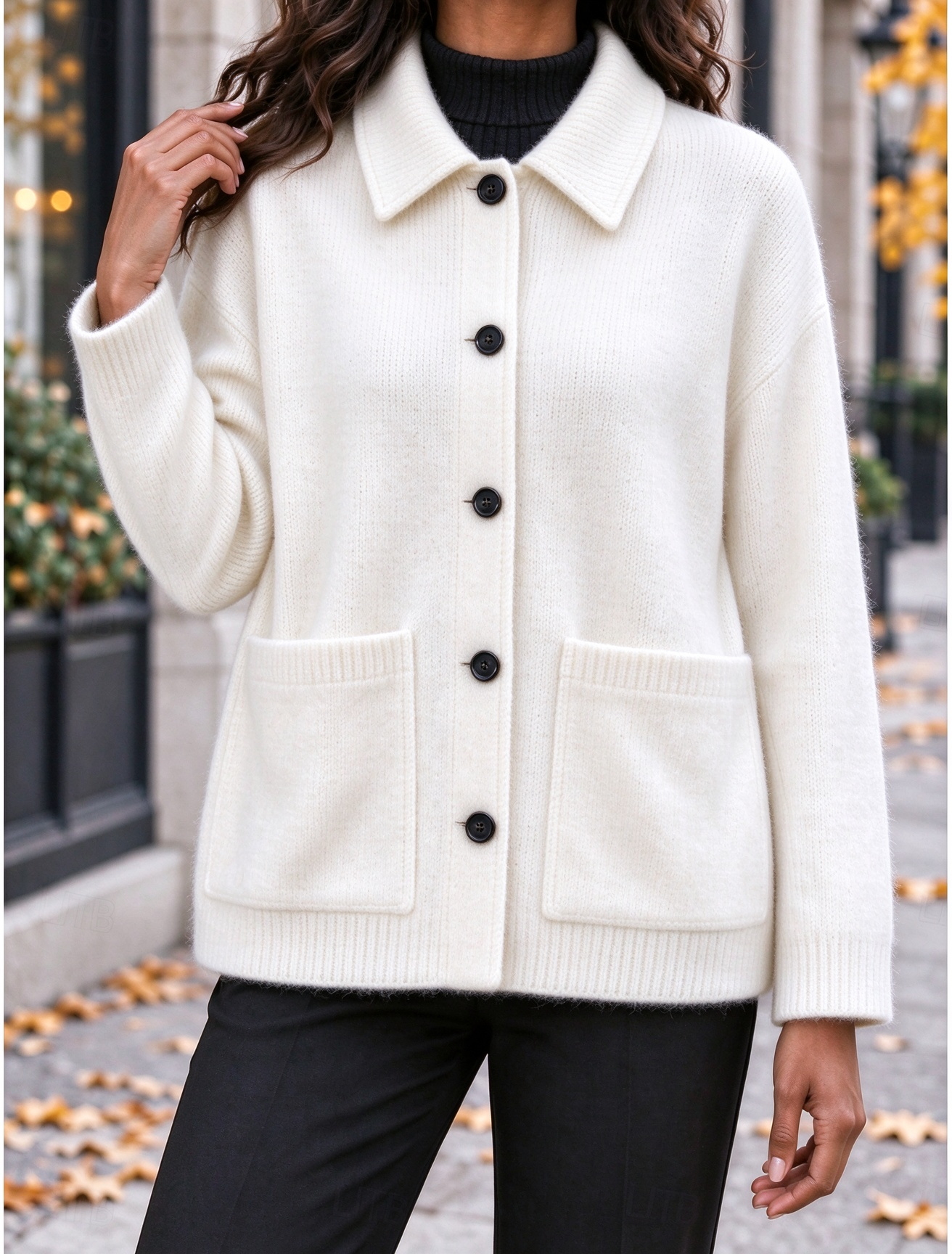 Women‘s Casual Comfy Lapel Pocket Button Cardigan Cashmere Jacket