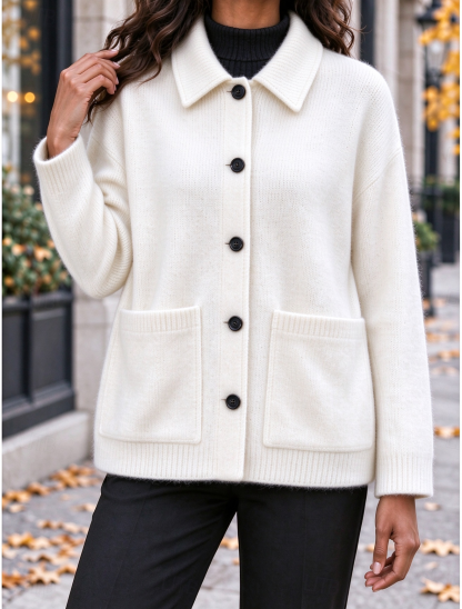 Women‘s Casual Comfy Lapel Pocket Button Cardigan Cashmere Jacket