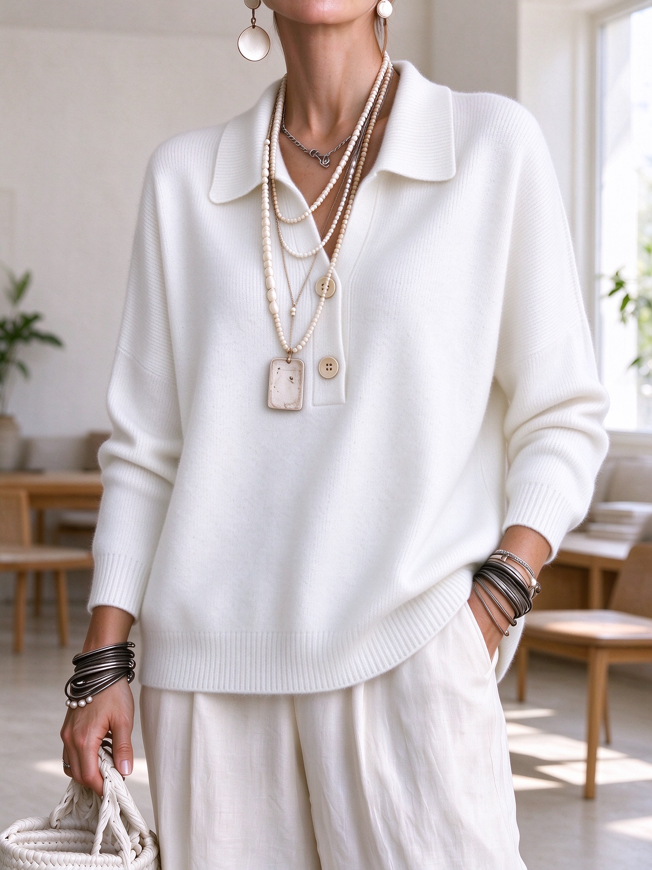 ⏰CLEARANCE💥 Women‘s Casual Comfy V-neck Button Cashmere Sweater Top