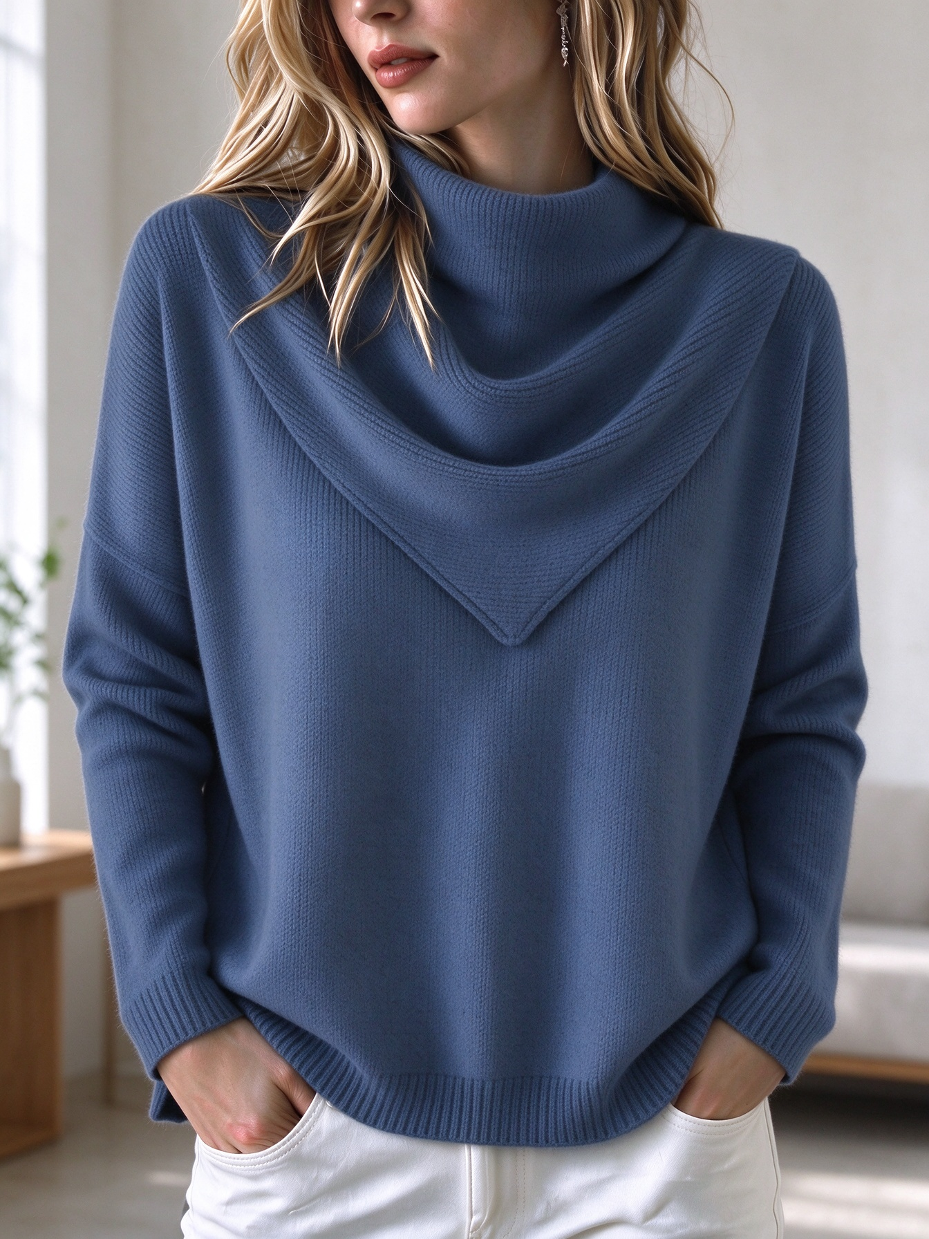 ⏰CLEARANCE💥 Women's Casual Solid Soft Triangle Neck Sweater Top