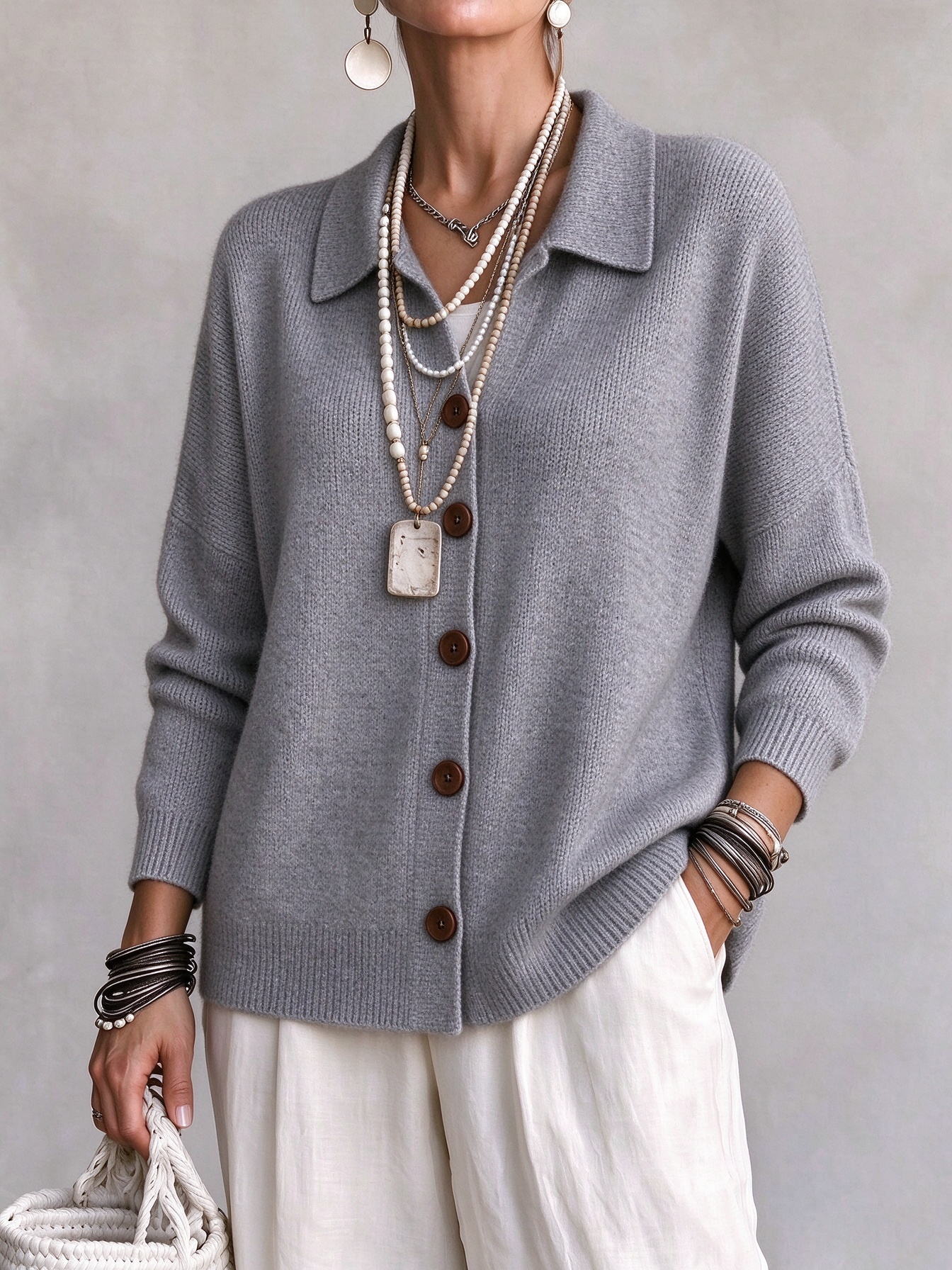 Women Casual Comfy Button Cardigan Cashmere Jacket