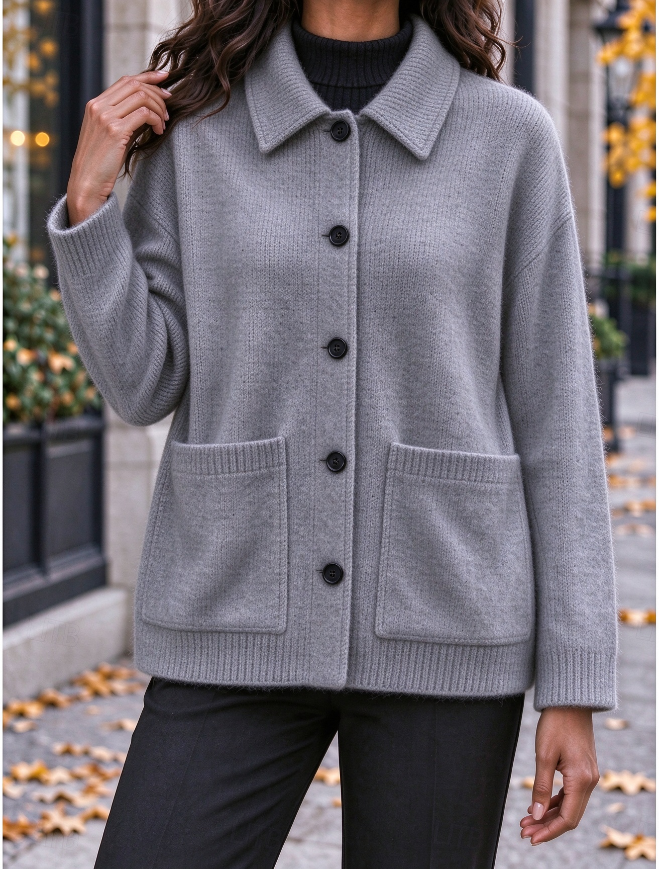 Women‘s Casual Comfy Lapel Pocket Button Cardigan Cashmere Jacket
