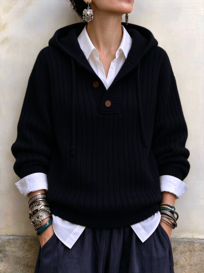 Women‘s Casual Comfy Button Hooded Cashmere Sweatshirt