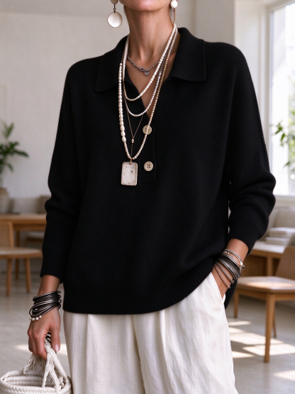 ⏰CLEARANCE💥 Women‘s Casual Comfy V-neck Button Cashmere Sweater Top