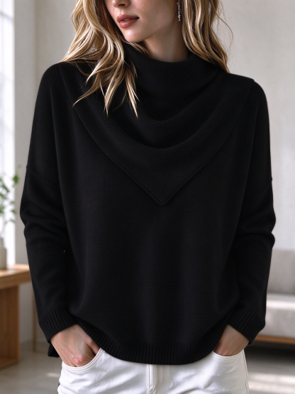 ⏰CLEARANCE💥 Women's Casual Solid Soft Triangle Neck Sweater Top