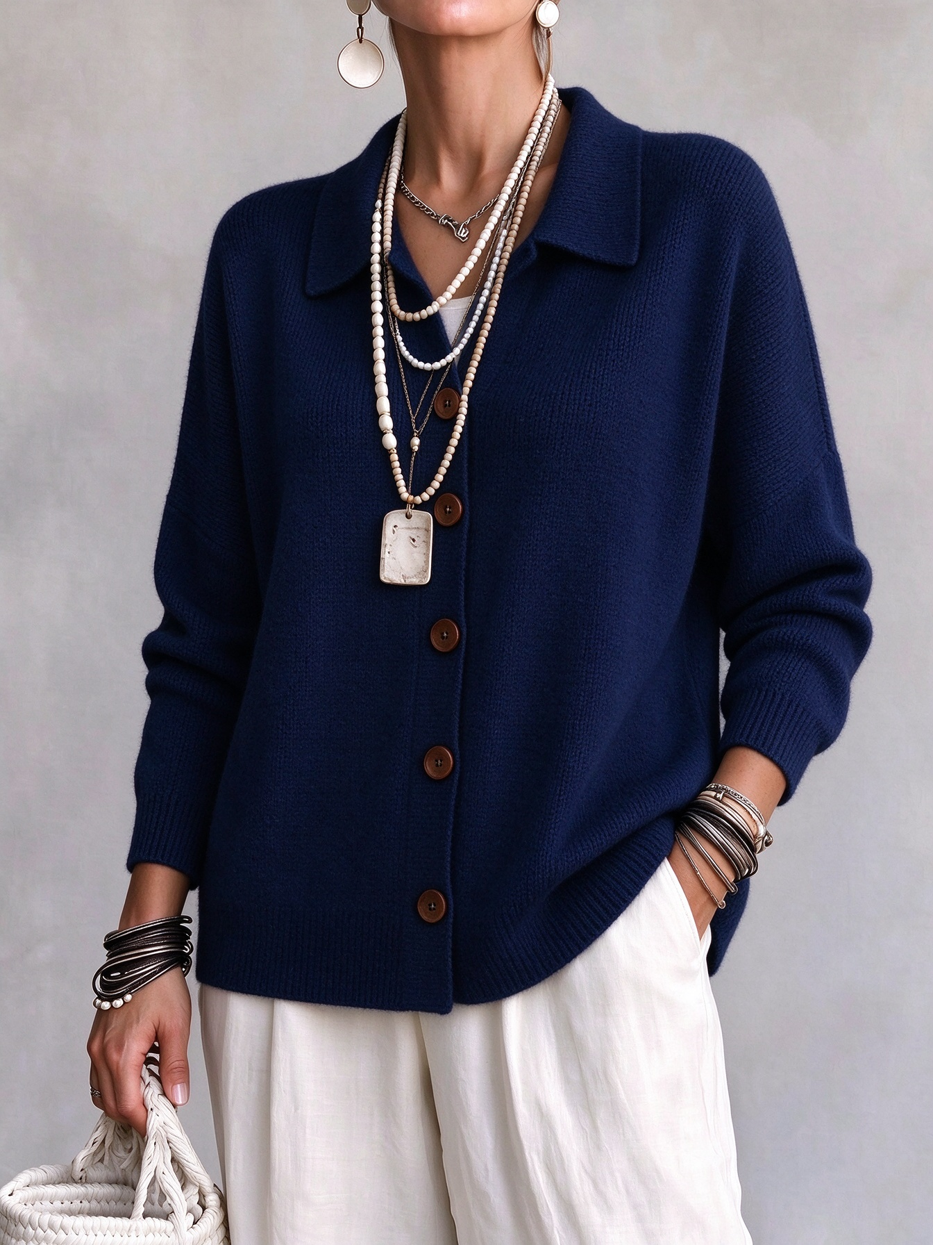 Women Casual Comfy Button Cardigan Cashmere Jacket