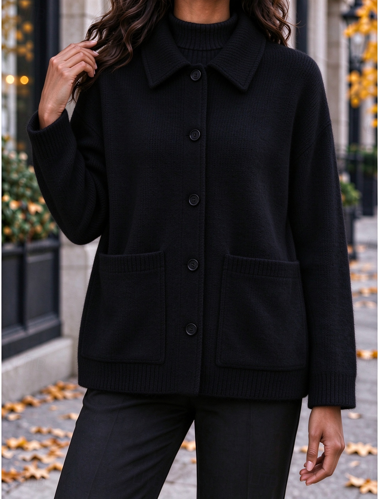 Women‘s Casual Comfy Lapel Pocket Button Cardigan Cashmere Jacket