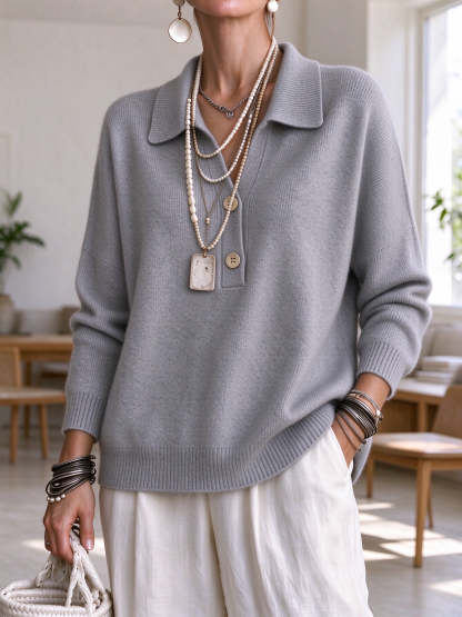 ⏰CLEARANCE💥 Women‘s Casual Comfy V-neck Button Cashmere Sweater Top