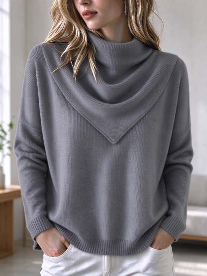 ⏰CLEARANCE💥 Women's Casual Solid Soft Triangle Neck Sweater Top