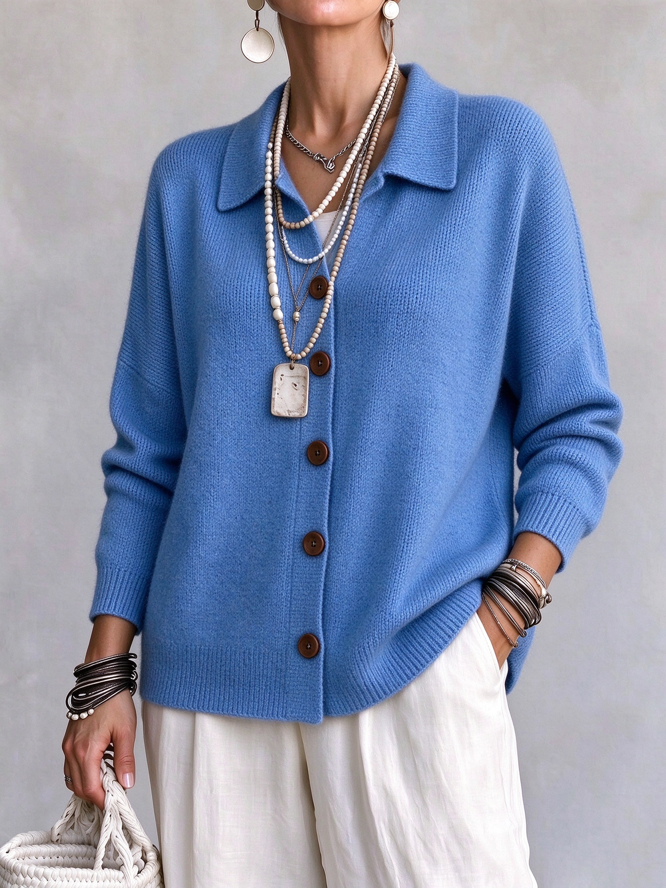 Women Casual Comfy Button Cardigan Cashmere Jacket