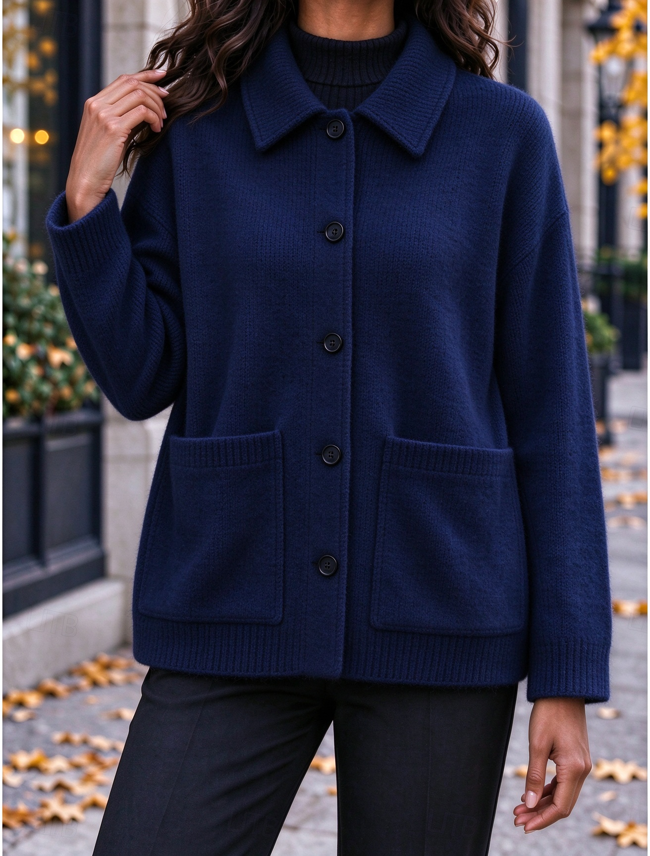 Women‘s Casual Comfy Lapel Pocket Button Cardigan Cashmere Jacket