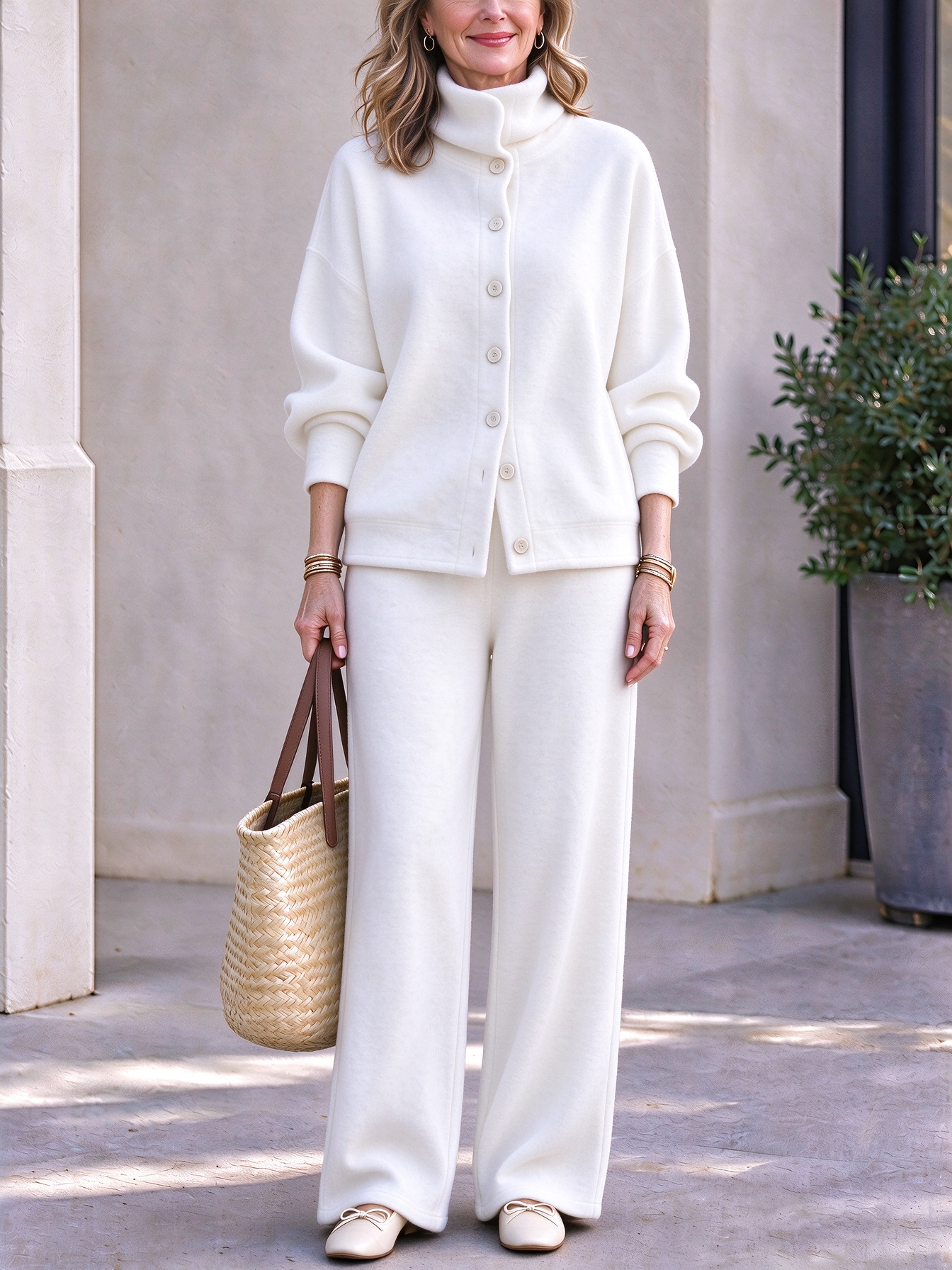 Women's Casual Turtleneck Top and Wide-Leg Pants Suit