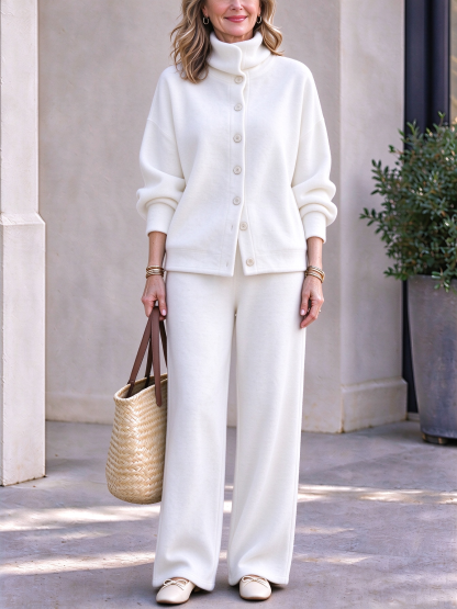 Women's Casual Turtleneck Top and Wide-Leg Pants Suit
