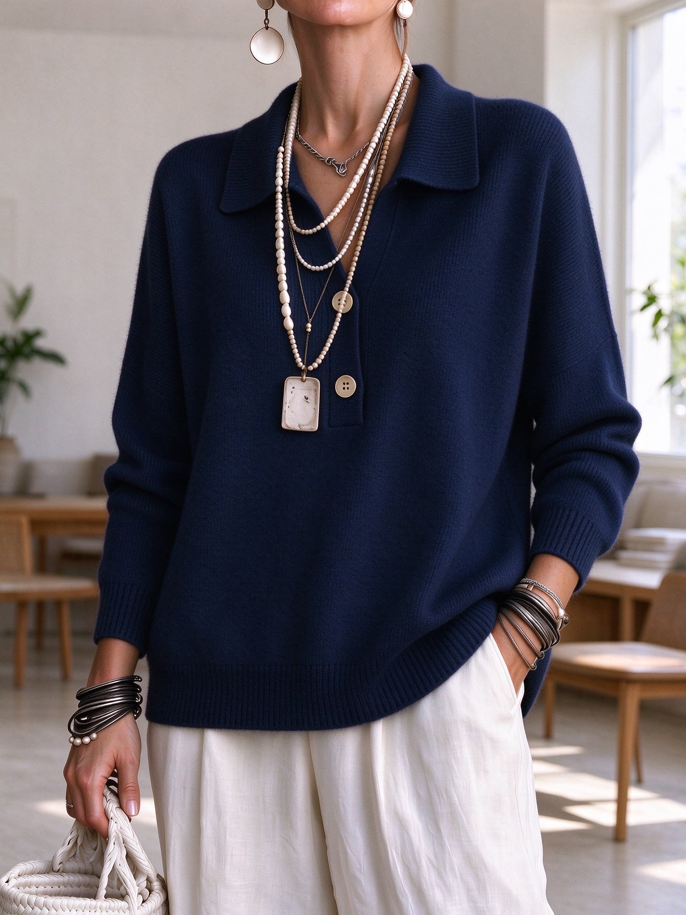⏰CLEARANCE💥 Women‘s Casual Comfy V-neck Button Cashmere Sweater Top