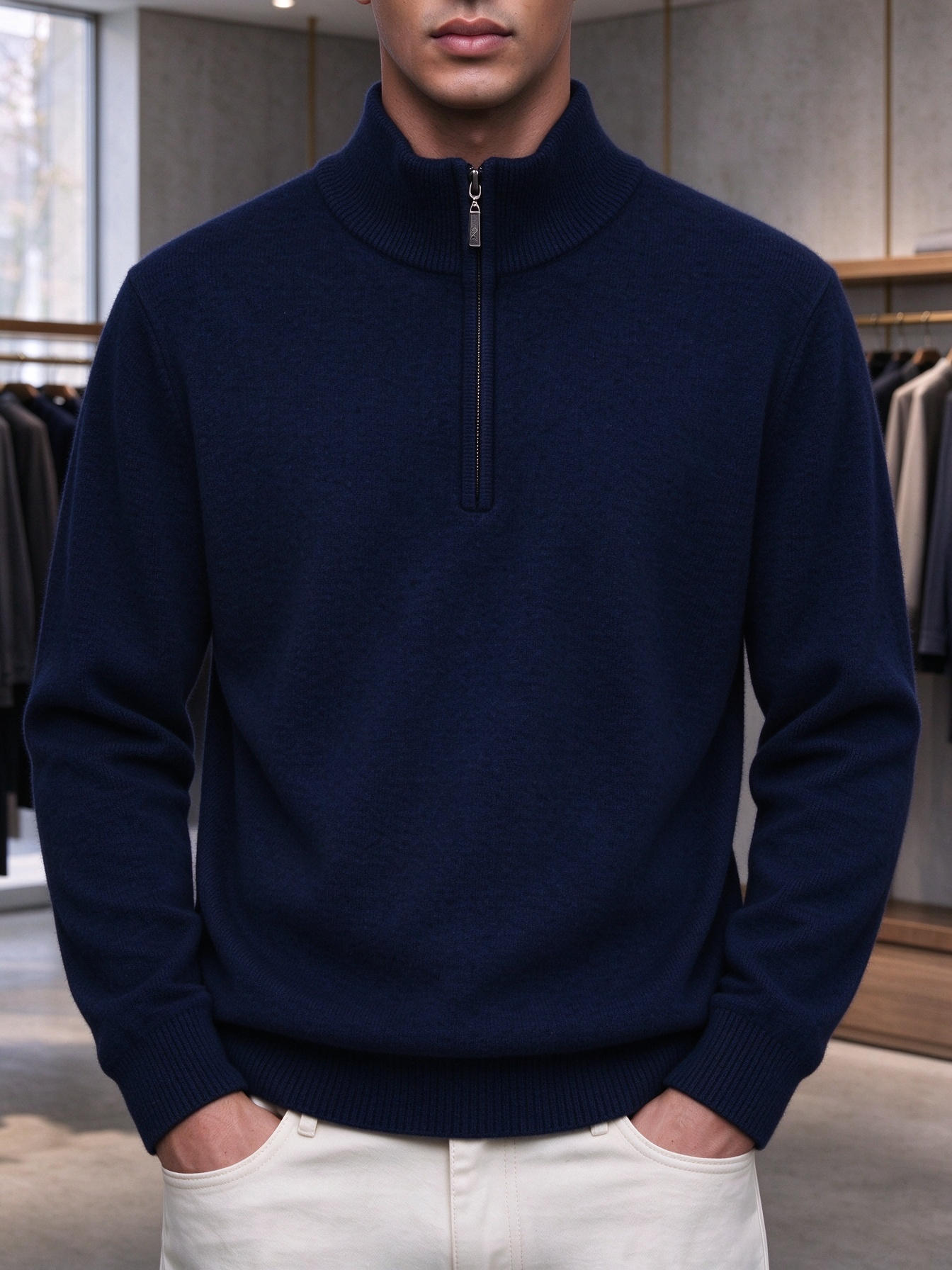 ⏰CLEARANCE💥 Men's Casual Comfortable Solid Zipper Cashmere Sweater Top