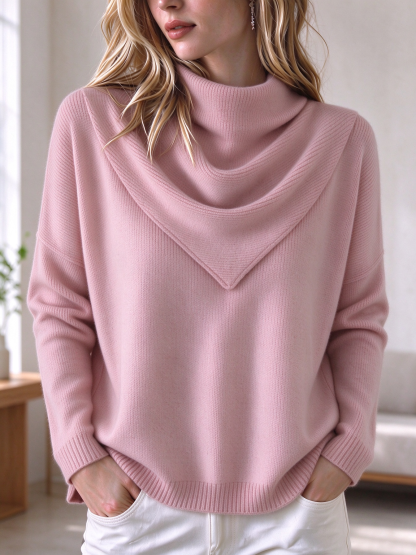 ⏰CLEARANCE💥 Women's Casual Solid Soft Triangle Neck Sweater Top