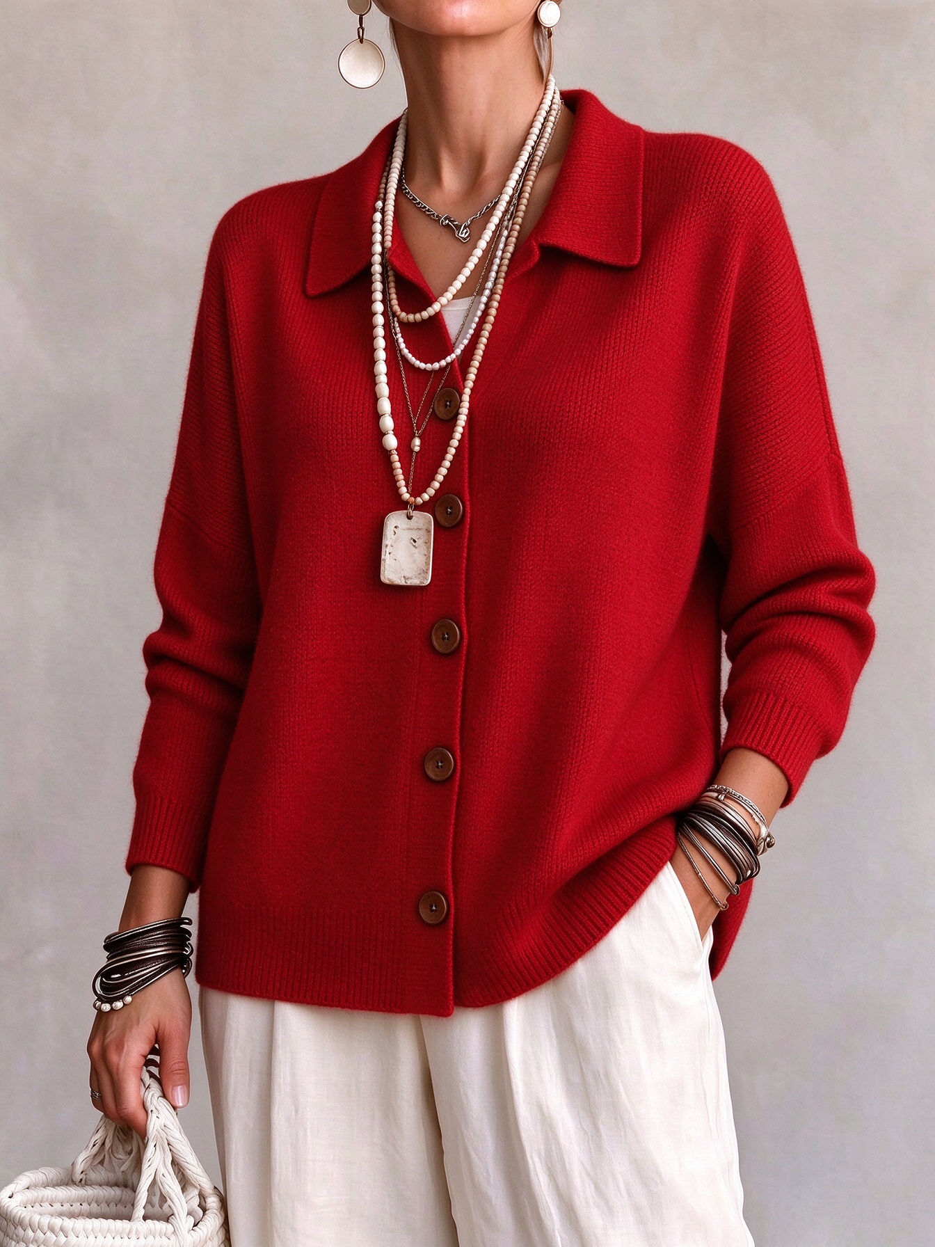 Women Casual Comfy Button Cardigan Cashmere Jacket