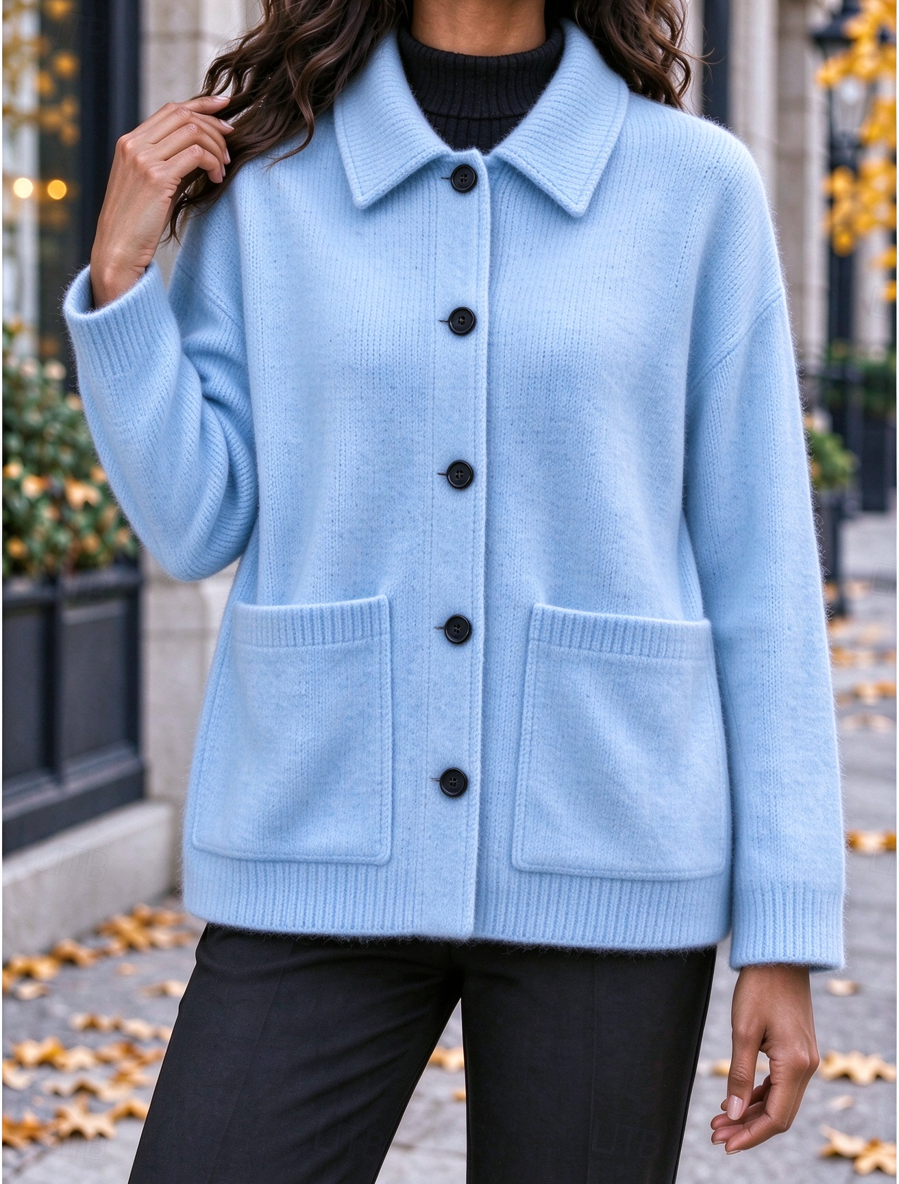 Women‘s Casual Comfy Lapel Pocket Button Cardigan Cashmere Jacket
