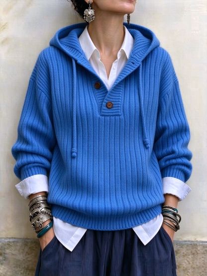 Women‘s Casual Comfy Button Hooded Cashmere Sweatshirt