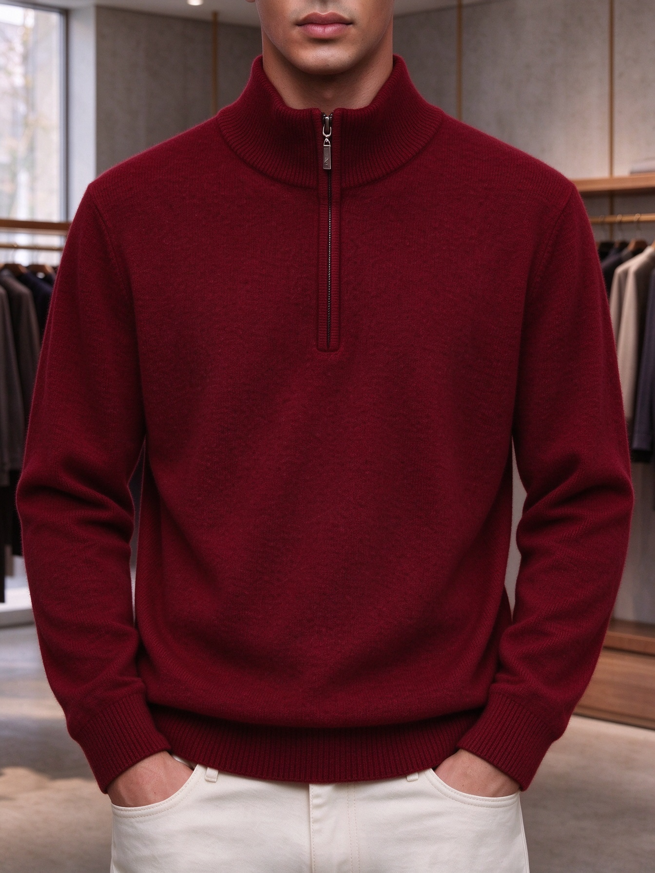 ⏰CLEARANCE💥 Men's Casual Comfortable Solid Zipper Cashmere Sweater Top