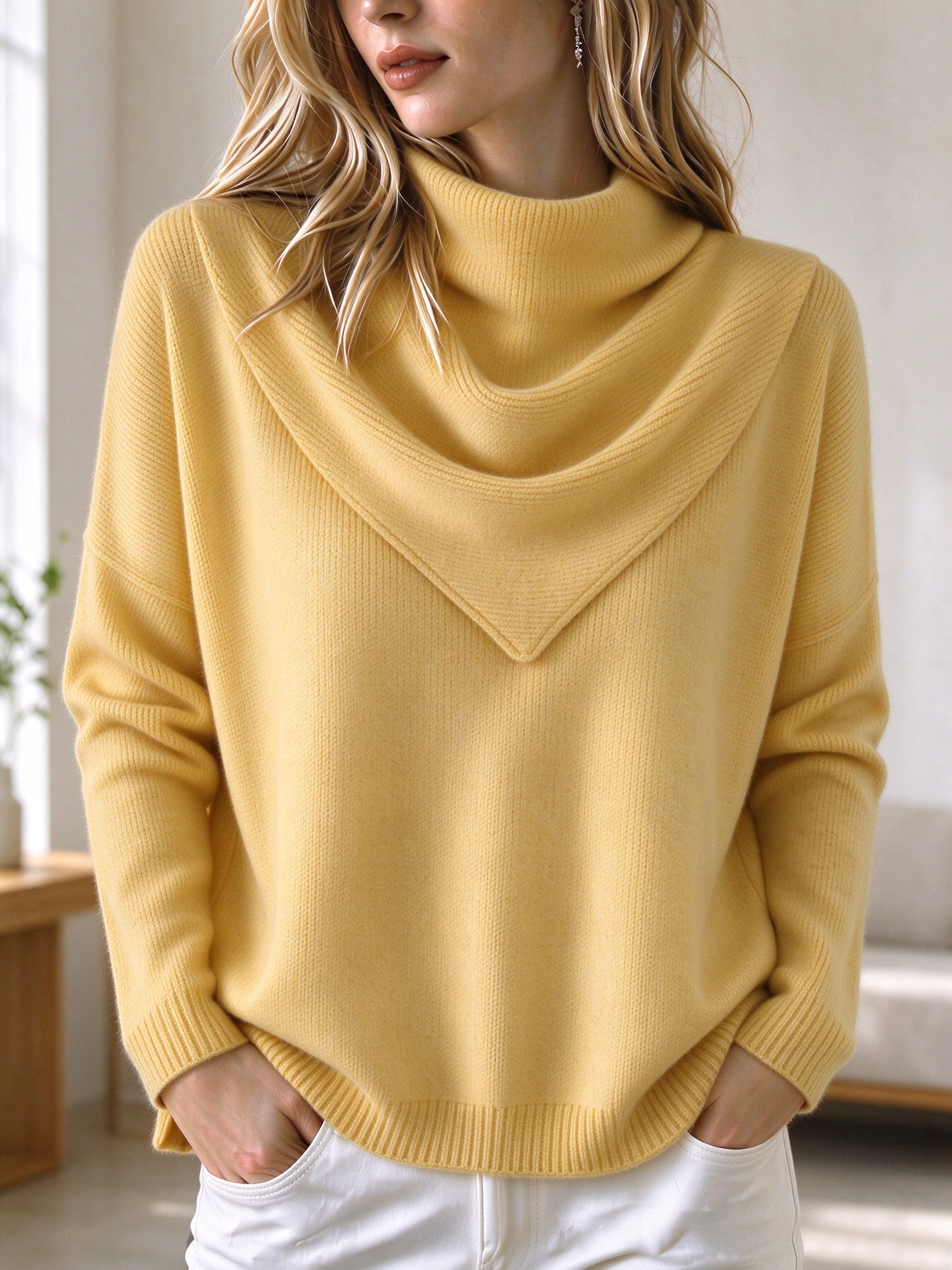 ⏰CLEARANCE💥 Women's Casual Solid Soft Triangle Neck Sweater Top