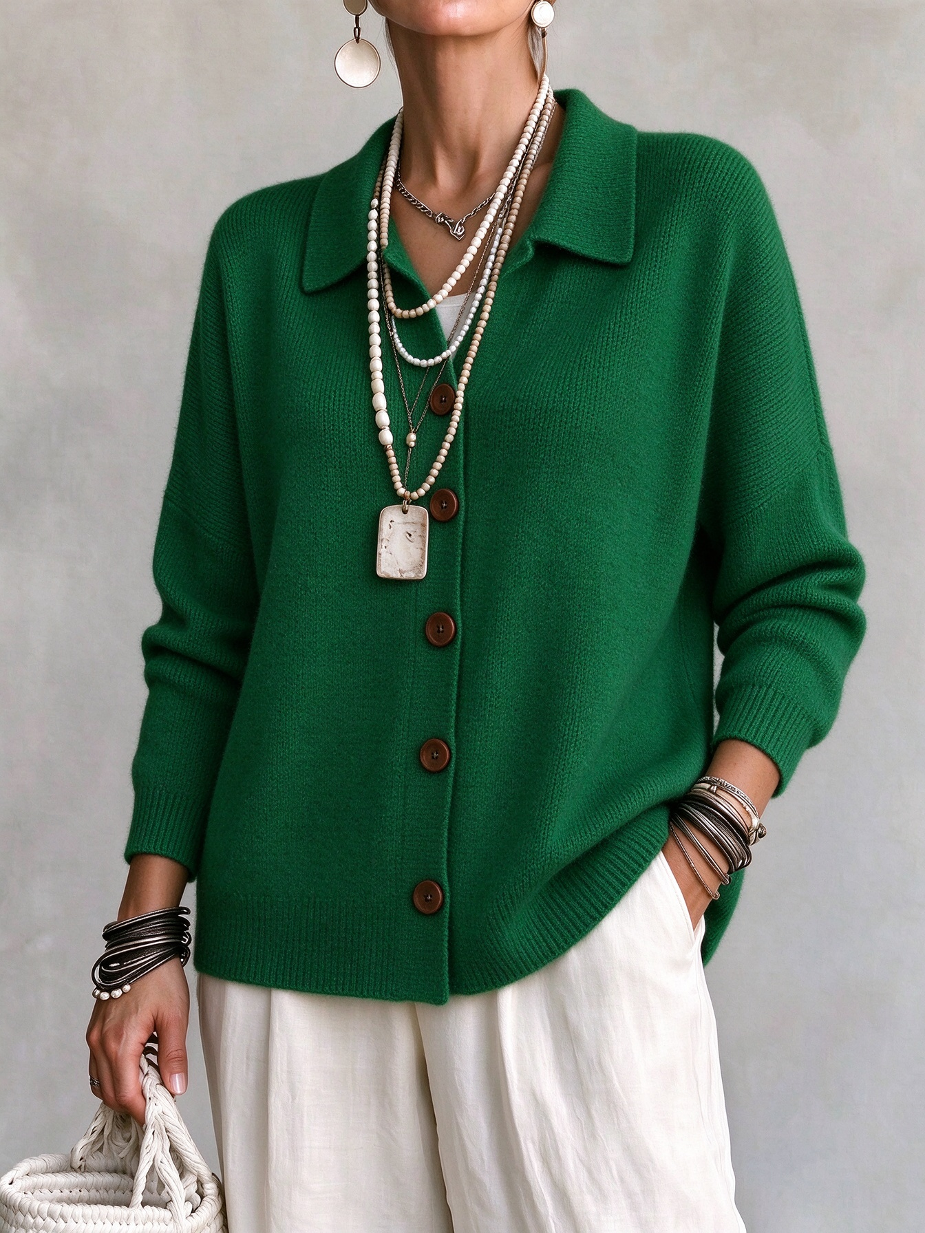 Women Casual Comfy Button Cardigan Cashmere Jacket