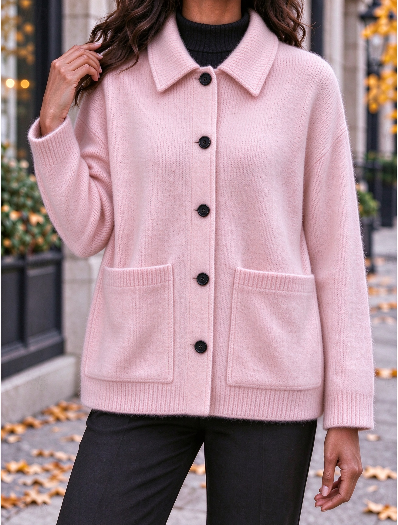 Women‘s Casual Comfy Lapel Pocket Button Cardigan Cashmere Jacket